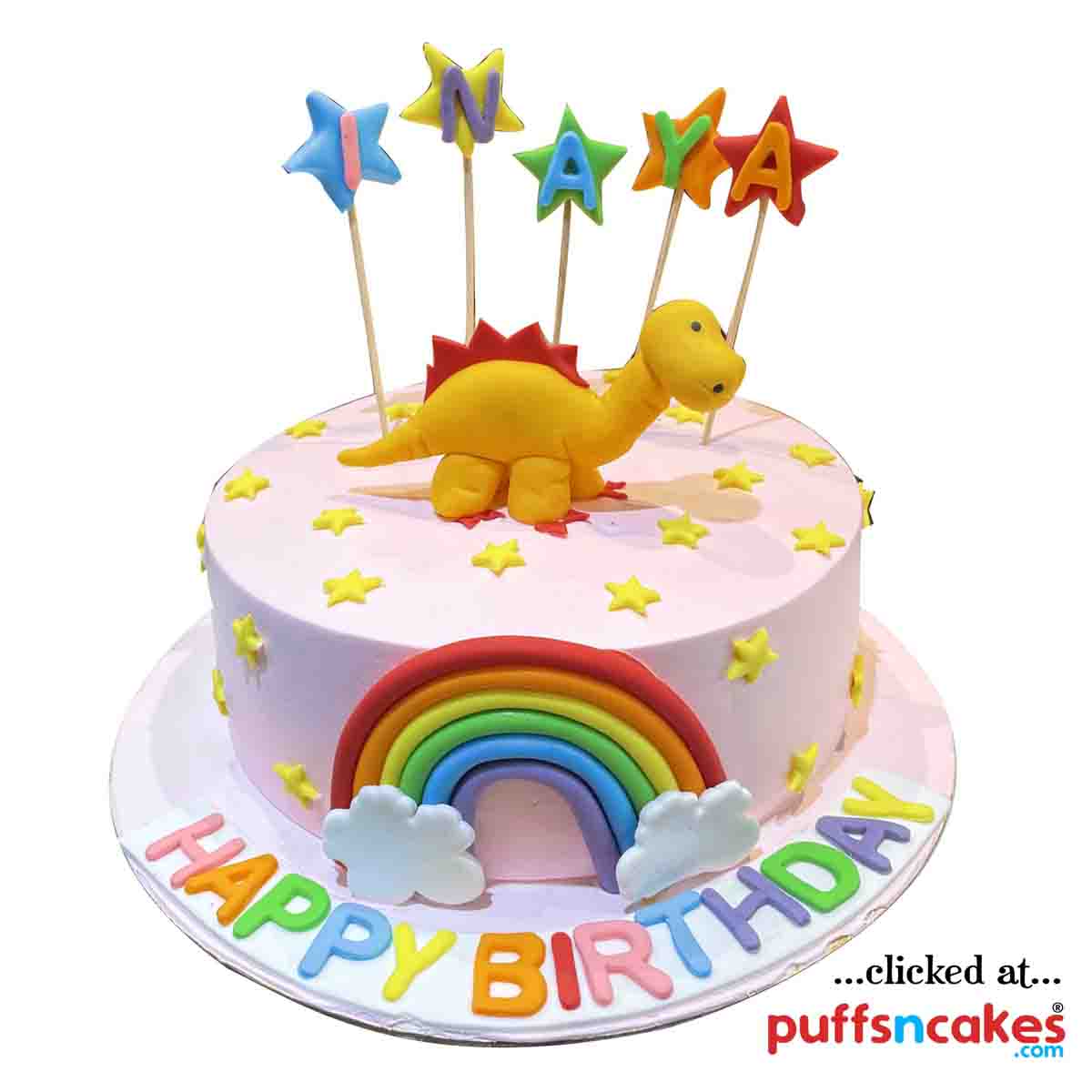 (1608) Dinosaur Theme Colourful Semi Fondant Cake